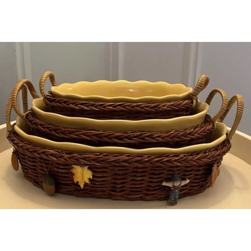 Spinnaker Nesting Baking Dishes with Basket Holders Set of 3 Autumn Thanksgiving